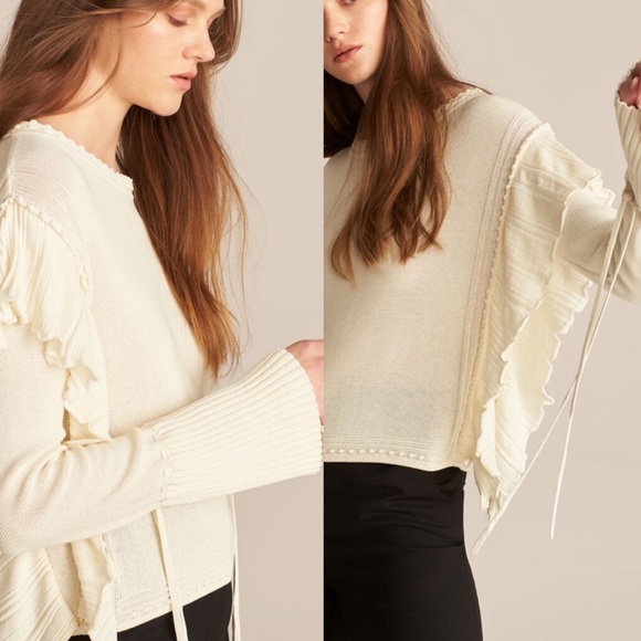 Rebecca Taylor Pointelle Quilt Pullover in Bone - Picture 1 of 8